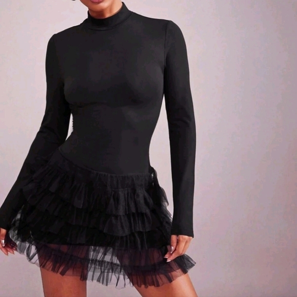 Women's Fashionable Sexy Mesh Contrast Bubble Dress - Picture 1 of 5